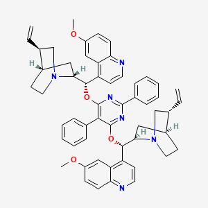 Chemical structure of (9S)-(9''S)-9,9''-[(2,5-diphenyl-4,6-pyrimidinediyl)bis(oxy)]bis[6'-methoxycinchonan]