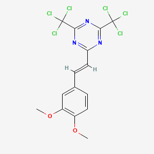 Chemical structure of (E)-2-(3,4-Dimethoxystyryl)-4,6-bis(trichloromethyl)-1,3,5-triazine