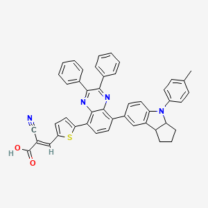 Chemical structure of (E)-2-Cyano-3-(5-(2,3-diphenyl-8-(4-(p-tolyl)-1,2,3,3a,4,8b-hexahydrocyclopenta[b]indol-7-yl)quinoxalin-5-yl)thiophen-2-yl)acrylic acid