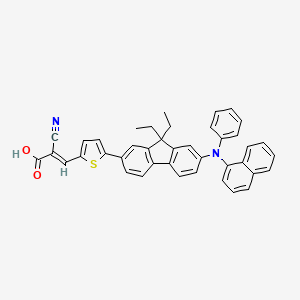 Chemical structure of (E)-2-Cyano-3-(5-(9,9-diethyl-7-(naphthalen-1-yl(phenyl)amino)-9H-fluoren-2-yl)thiophen-2-yl)acrylic acid