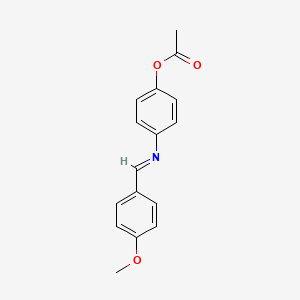 Chemical structure of (E)-4-((4-Methoxybenzylidene)amino)phenyl acetate