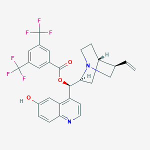 Chemical structure of (R)-(6-Hydroxyquinolin-4-yl)((1S,2S,4S,5R)-5-vinylquinuclidin-2-yl)methyl 3,5-bis(trifluoromethyl)benzoate