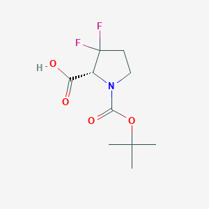 Chemical structure of (R)-1-(tert-Butoxycarbonyl)-3,3-difluoropyrrolidine-2-carboxylic acid