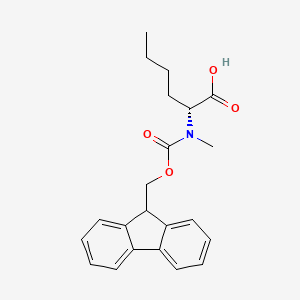 Chemical structure of (R)-2-((((9H-Fluoren-9-yl)methoxy)carbonyl)(methyl)amino)hexanoic acid