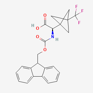 Chemical structure of (R)-2-((((9H-Fluoren-9-yl)methoxy)carbonyl)amino)-2-(3-(trifluoromethyl)bicyclo[1.1.1]pentan-1-yl)acetic acid
