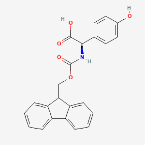 Chemical structure of (R)-2-((((9H-Fluoren-9-yl)methoxy)carbonyl)amino)-2-(4-hydroxyphenyl)acetic acid