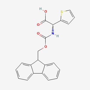 Chemical structure of (R)-2-((((9H-Fluoren-9-yl)methoxy)carbonyl)amino)-2-(thiophen-2-yl)acetic acid