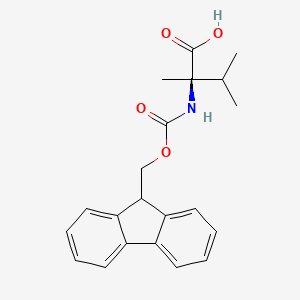 Chemical structure of (R)-2-((((9H-Fluoren-9-yl)methoxy)carbonyl)amino)-2,3-dimethylbutanoic acid