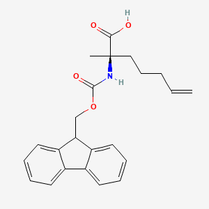 Chemical structure of (R)-2-((((9H-Fluoren-9-yl)methoxy)carbonyl)amino)-2-methylhept-6-enoic acid