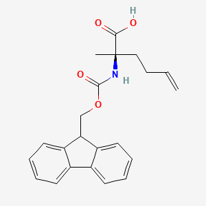 Chemical structure of (R)-2-((((9H-Fluoren-9-yl)methoxy)carbonyl)amino)-2-methylhex-5-enoic acid