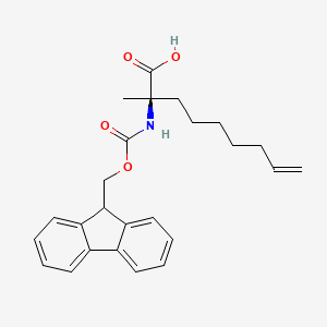 Chemical structure of (R)-2-((((9H-Fluoren-9-yl)methoxy)carbonyl)amino)-2-methylnon-8-enoic acid
