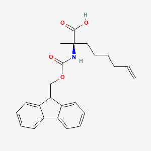 Chemical structure of (R)-2-((((9H-Fluoren-9-yl)methoxy)carbonyl)amino)-2-methyloct-7-enoic acid