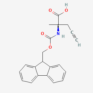 Chemical structure of (R)-2-((((9H-Fluoren-9-yl)methoxy)carbonyl)amino)-2-methylpent-4-ynoic acid