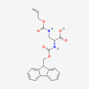 Chemical structure of (R)-2-((((9H-Fluoren-9-yl)methoxy)carbonyl)amino)-3-(((allyloxy)carbonyl)amino)propanoic acid