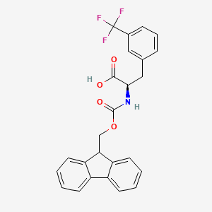 Chemical structure of (R)-2-((((9H-Fluoren-9-yl)methoxy)carbonyl)amino)-3-(3-(trifluoromethyl)phenyl)propanoic acid