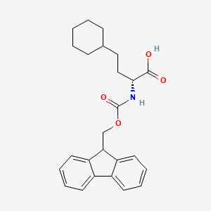 Chemical structure of (R)-2-((((9H-Fluoren-9-yl)methoxy)carbonyl)amino)-4-cyclohexylbutanoic acid