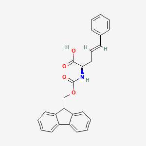 Chemical structure of (R)-2-((((9H-Fluoren-9-yl)methoxy)carbonyl)amino)-5-phenylpent-4-enoic acid