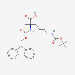 Chemical structure of (R)-2-((((9H-Fluoren-9-yl)methoxy)carbonyl)amino)-6-((tert-butoxycarbonyl)amino)-2-methylhexanoic acid