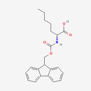 Chemical structure of (R)-2-(Fmoc-amino)heptanoic acid