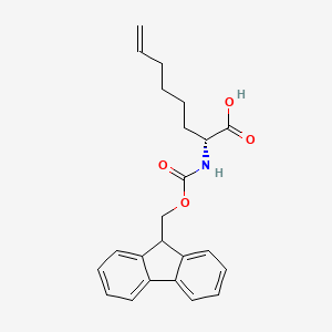 Chemical structure of (R)-2-((((9H-Fluoren-9-yl)methoxy)carbonyl)amino)oct-7-enoic acid