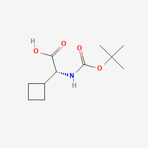 Chemical structure of (R)-2-((tert-butoxycarbonyl)amino)-2-cyclobutylacetic acid