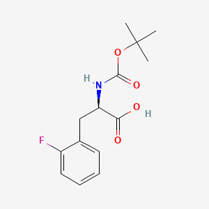 Chemical structure of (R)-2-((tert-Butoxycarbonyl)amino)-3-(2-fluorophenyl)propanoic acid