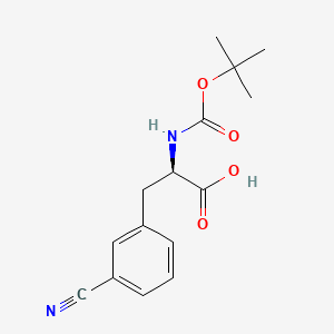 Chemical structure of (R)-2-((tert-Butoxycarbonyl)amino)-3-(3-cyanophenyl)propanoic acid