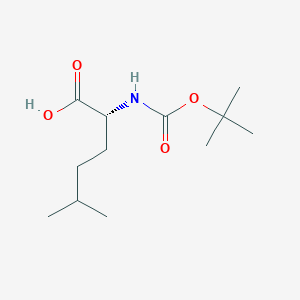 Chemical structure of (R)-2-((tert-Butoxycarbonyl)amino)-5-methylhexanoic acid