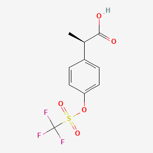 Chemical structure of (R)-2-(4-(((Trifluoromethyl)sulfonyl)oxy)phenyl)propanoic acid