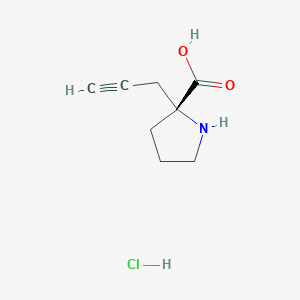 Chemical structure of (R)-2-(Prop-2-yn-1-yl)pyrrolidine-2-carboxylic acid hydrochloride