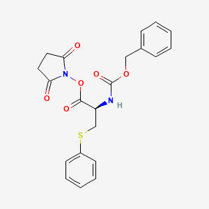 Chemical structure of (R)-2,5-dioxopyrrolidin-1-yl 2-(((benzyloxy)carbonyl)amino)-3-(phenylthio)propanoate
