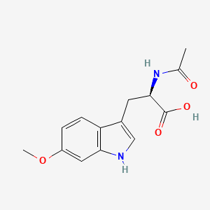 Chemical structure of (R)-2-acetamido-3-(6-methoxy-1H-indol-3-yl)propanoic acid