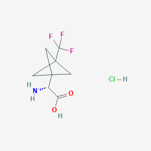 Chemical structure of (R)-2-Amino-2-(3-(trifluoromethyl)bicyclo[1.1.1]pentan-1-yl)acetic acid hydrochloride