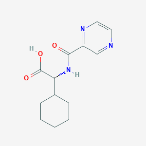 Chemical structure of (R)-2-cyclohexyl-2-(pyrazine-2-carboxamido)acetic acid