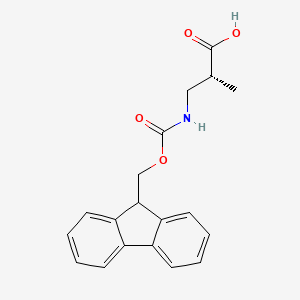 Chemical structure of (R)-3-((((9H-Fluoren-9-yl)methoxy)carbonyl)amino)-2-methylpropanoic acid