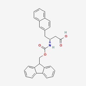 Chemical structure of (R)-3-((((9H-Fluoren-9-yl)methoxy)carbonyl)amino)-4-(naphthalen-2-yl)butanoic acid