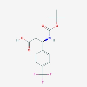 Chemical structure of (R)-3-((tert-Butoxycarbonyl)amino)-3-(4-(trifluoromethyl)phenyl)propanoic acid