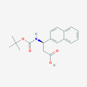 Chemical structure of (R)-3-((tert-Butoxycarbonyl)amino)-3-(naphthalen-2-yl)propanoic acid