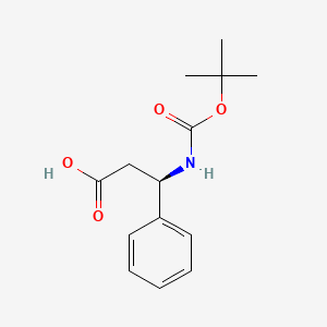 Chemical structure of (R)-3-((tert-Butoxycarbonyl)amino)-3-phenylpropanoic acid