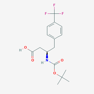 Chemical structure of (R)-3-((tert-Butoxycarbonyl)amino)-4-(4-(trifluoromethyl)phenyl)butanoic acid