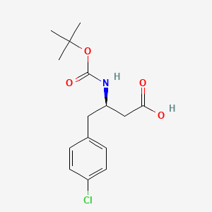 Chemical structure of (R)-3-((tert-Butoxycarbonyl)amino)-4-(4-chlorophenyl)butanoic acid