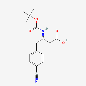 Chemical structure of (R)-3-((tert-Butoxycarbonyl)amino)-4-(4-cyanophenyl)butanoic acid