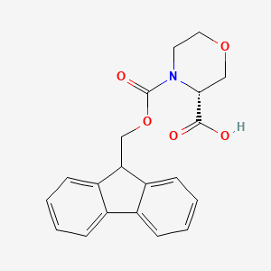 Chemical structure of (R)-4-(((9H-Fluoren-9-yl)methoxy)carbonyl)morpholine-3-carboxylic acid