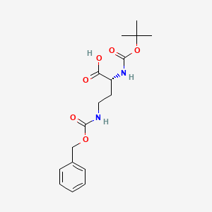 Chemical structure of (R)-4-(((Benzyloxy)carbonyl)amino)-2-((tert-butoxycarbonyl)amino)butanoic acid
