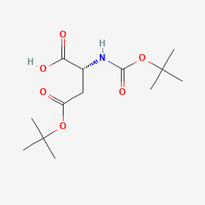 Chemical structure of (R)-4-(tert-Butoxy)-2-((tert-butoxycarbonyl)amino)-4-oxobutanoic acid