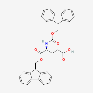 Chemical structure of Fmoc-D-glutamic acid alpha-9-fluorenylmethyl ester