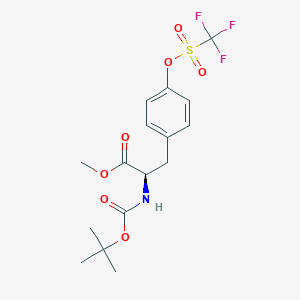 Chemical structure of (R)-methyl 2-((tert-butoxycarbonyl)amino)-3-(4-(((trifluoromethyl)sulfonyl)oxy)phenyl)propanoate