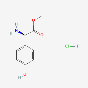 Chemical structure of (R)-Methyl 2-amino-2-(4-hydroxyphenyl)acetate hydrochloride