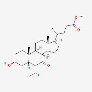 Chemical structure of (R)-methyl 4-((3R,5R,8S,9S,10R,13R,14S,17R,E)-6-ethylidene-3-hydroxy-10,13-dimethyl-7-oxo-hexadecahydro-1H-cyclopenta[a]phenanthren-17-yl)pentanoate