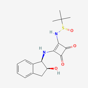 Chemical structure of (R)-N-(2-(((1R,2S)-2-Hydroxy-2,3-dihydro-1H-inden-1-yl)amino)-3,4-dioxocyclobut-1-en-1-yl)-2-methylpropane-2-sulfinamide